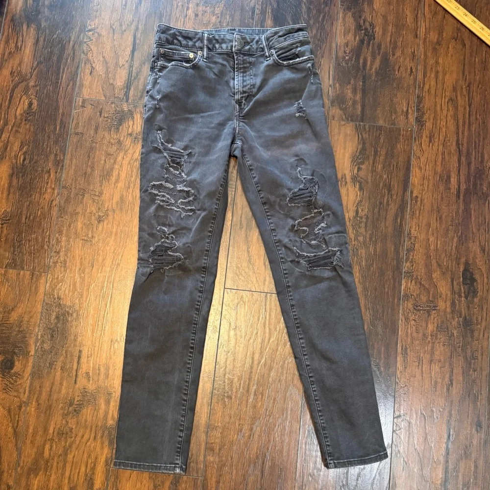 American Eagle Jeans Mens 28x32 Slim Straight Leg Black Denim‎ Distressed Grunge